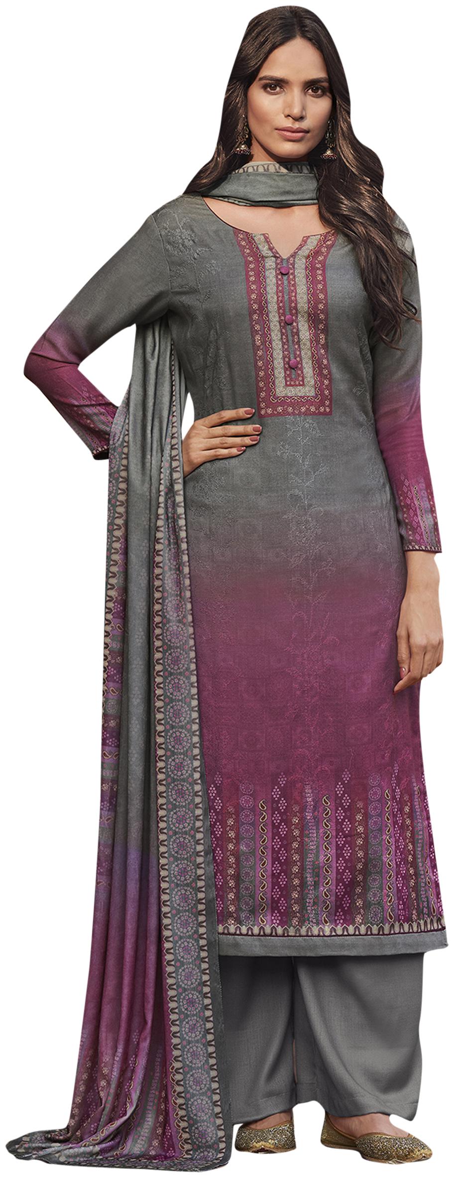 

Stylee Lifestyle Grey Unstitched Kurta with bottom dupatta With dupatta Dress Material