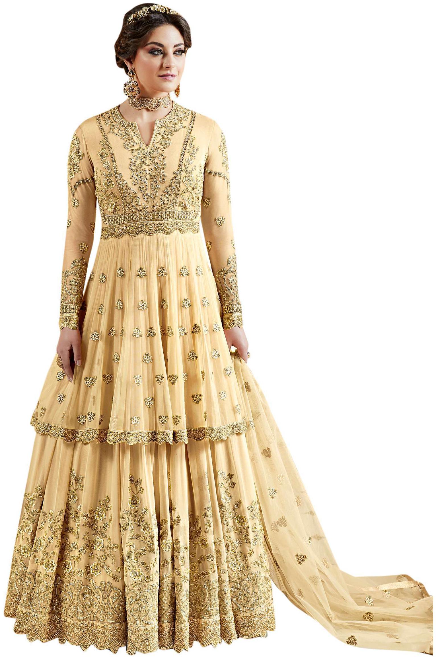

Stylee Lifestyle Yellow Net Embroidered Dress Material