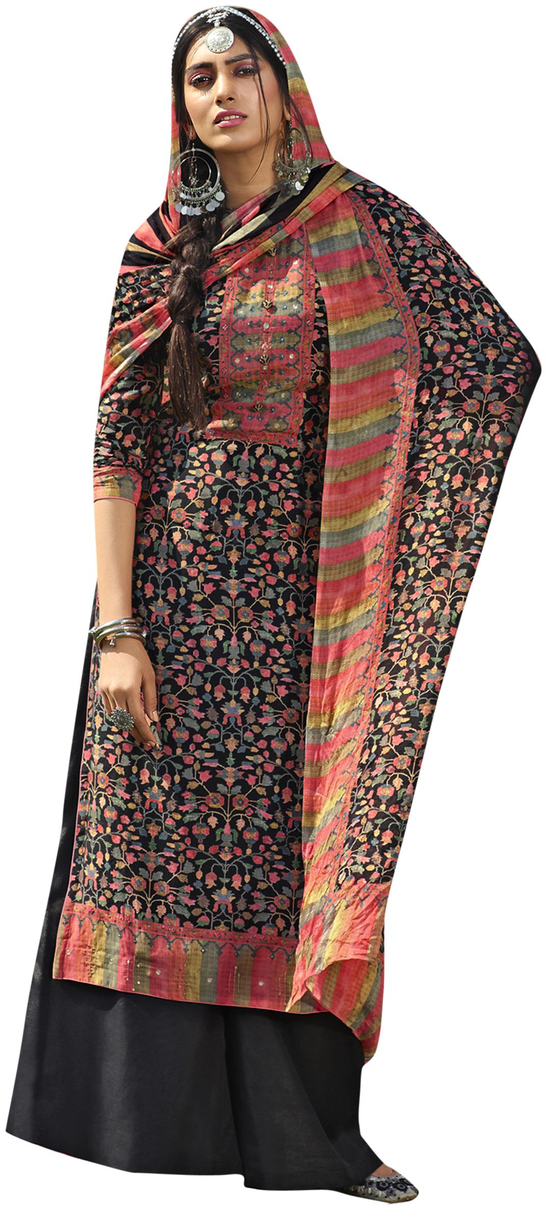 

Stylee Lifestyle Black Unstitched Kurta with bottom dupatta With dupatta Dress Material