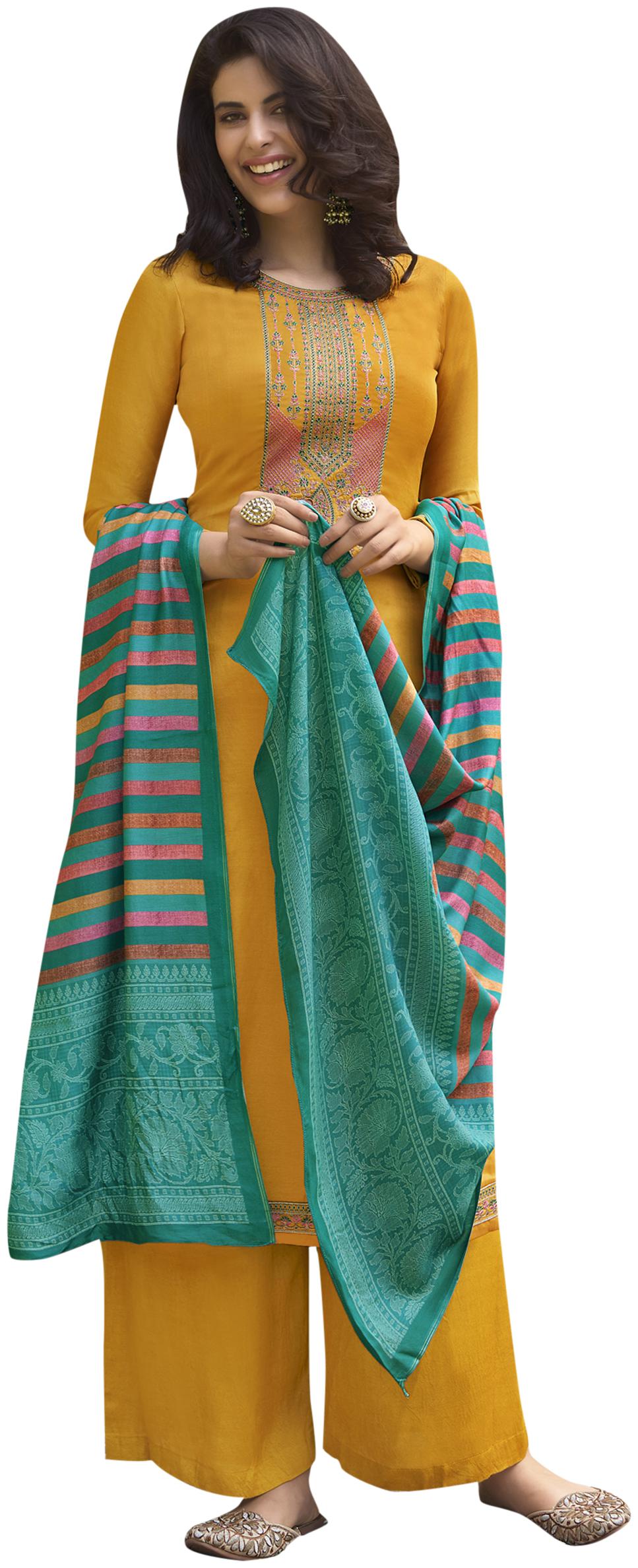 

Stylee Lifestyle Yellow Unstitched Kurta with bottom dupatta With dupatta Dress Material