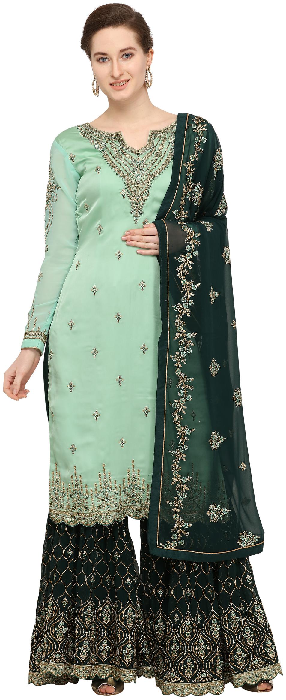

Stylee Lifestyle Satin Floral Partywear Dress Material Green color