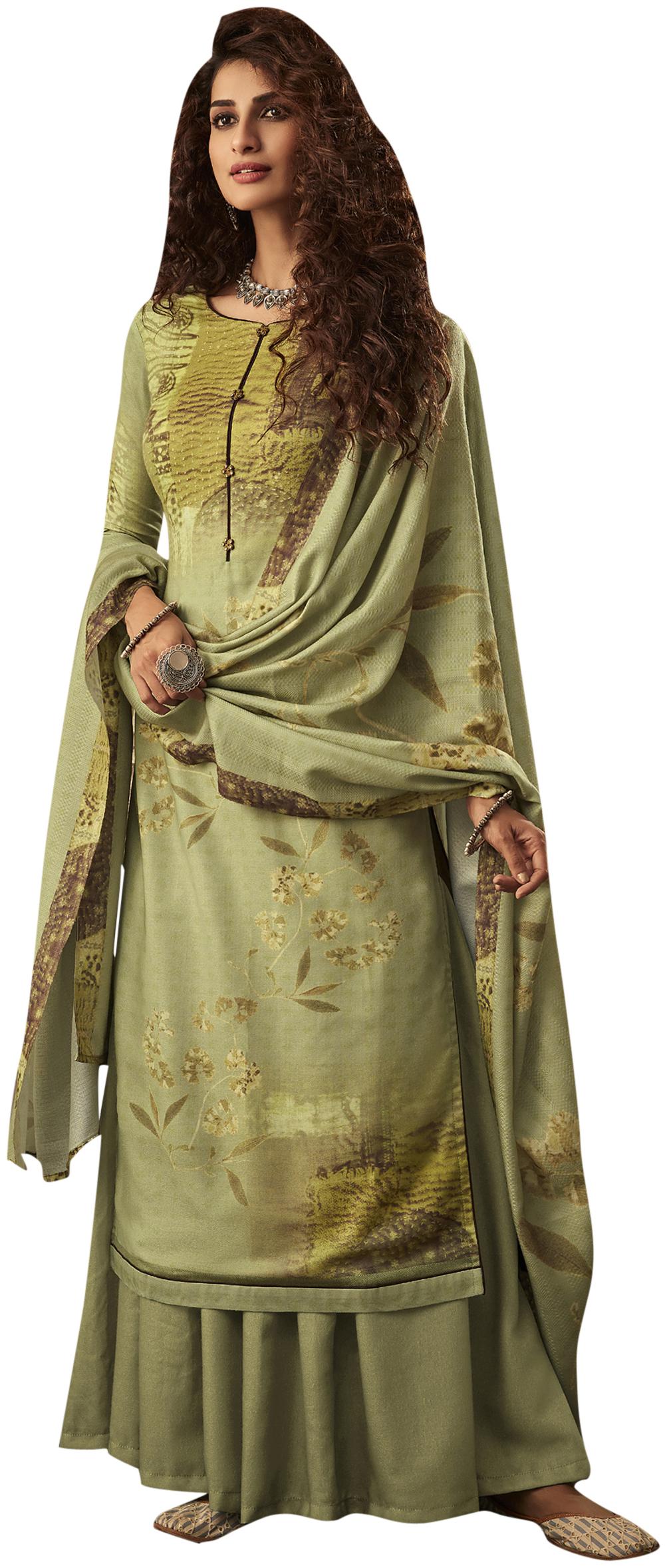 

Stylee Lifestyle Green Unstitched Kurta with bottom dupatta With dupatta Dress Material