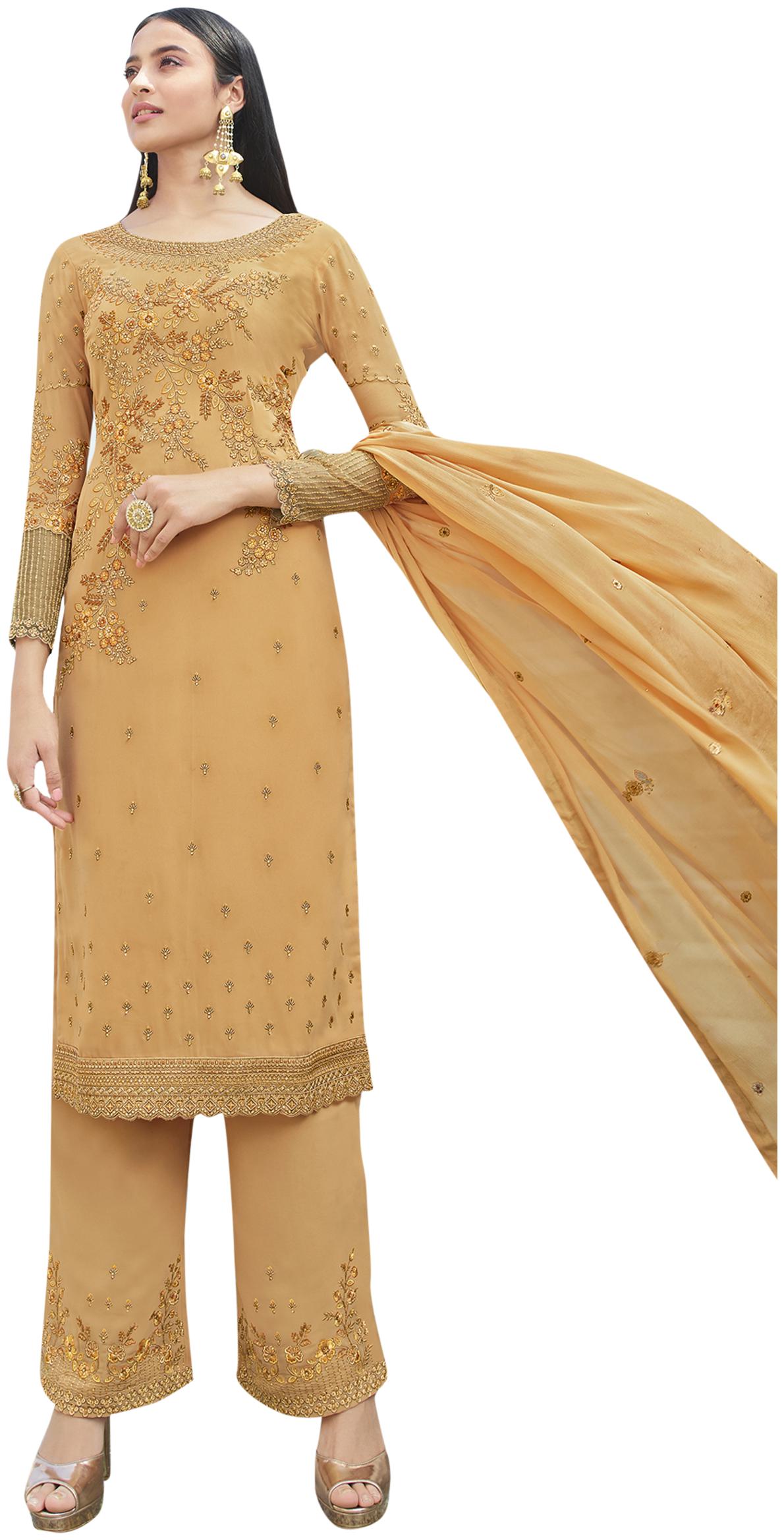 

Stylee Lifestyle Orange Unstitched Kurta with bottom dupatta With dupatta Dress Material