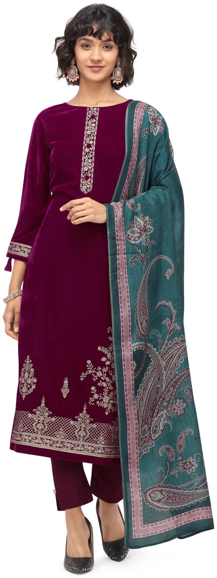 

Stylee Lifestyle Magenta Unstitched Kurta with bottom dupatta With dupatta Dress Material