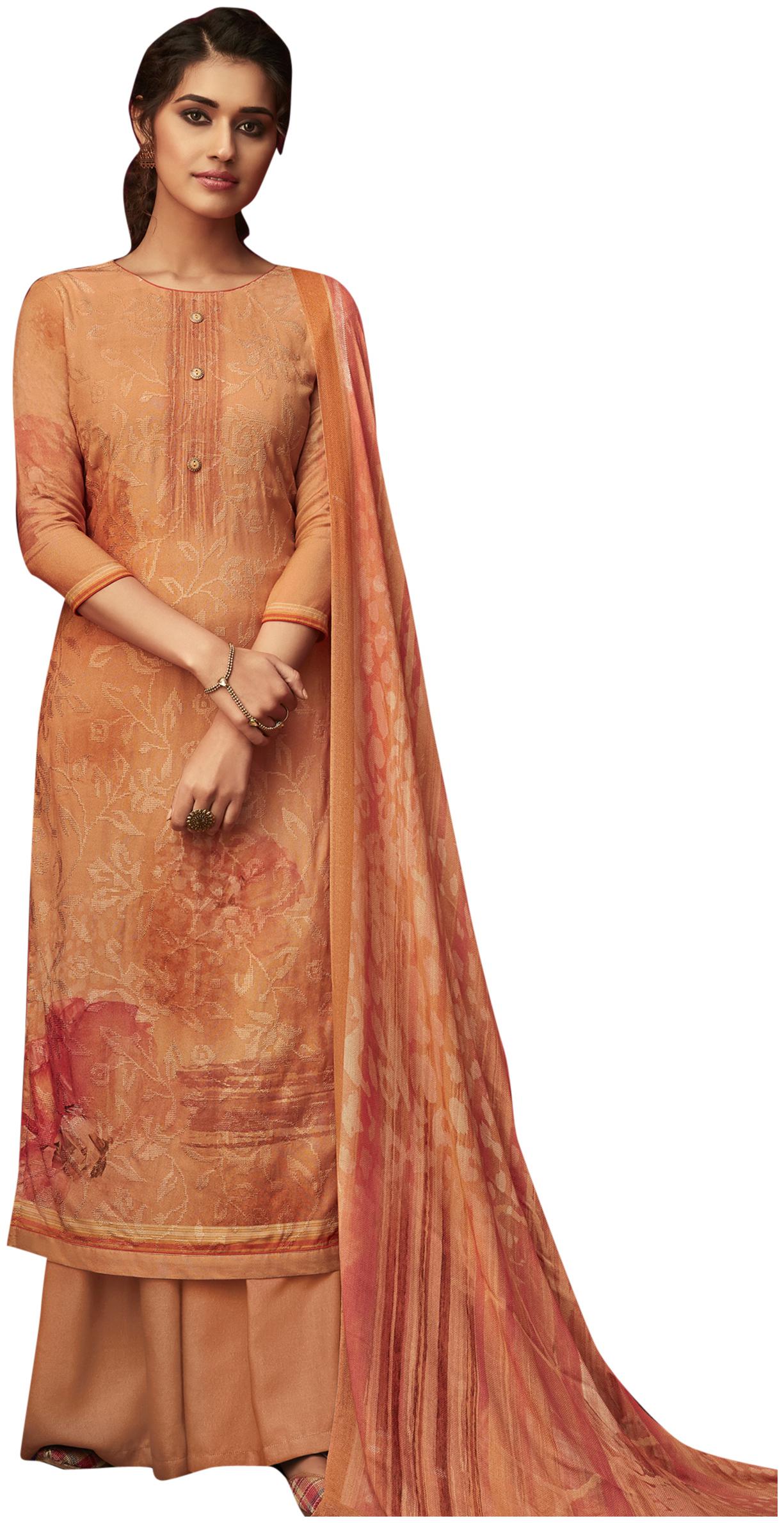 

Stylee Lifestyle Orange Unstitched Kurta with bottom dupatta With dupatta Dress Material