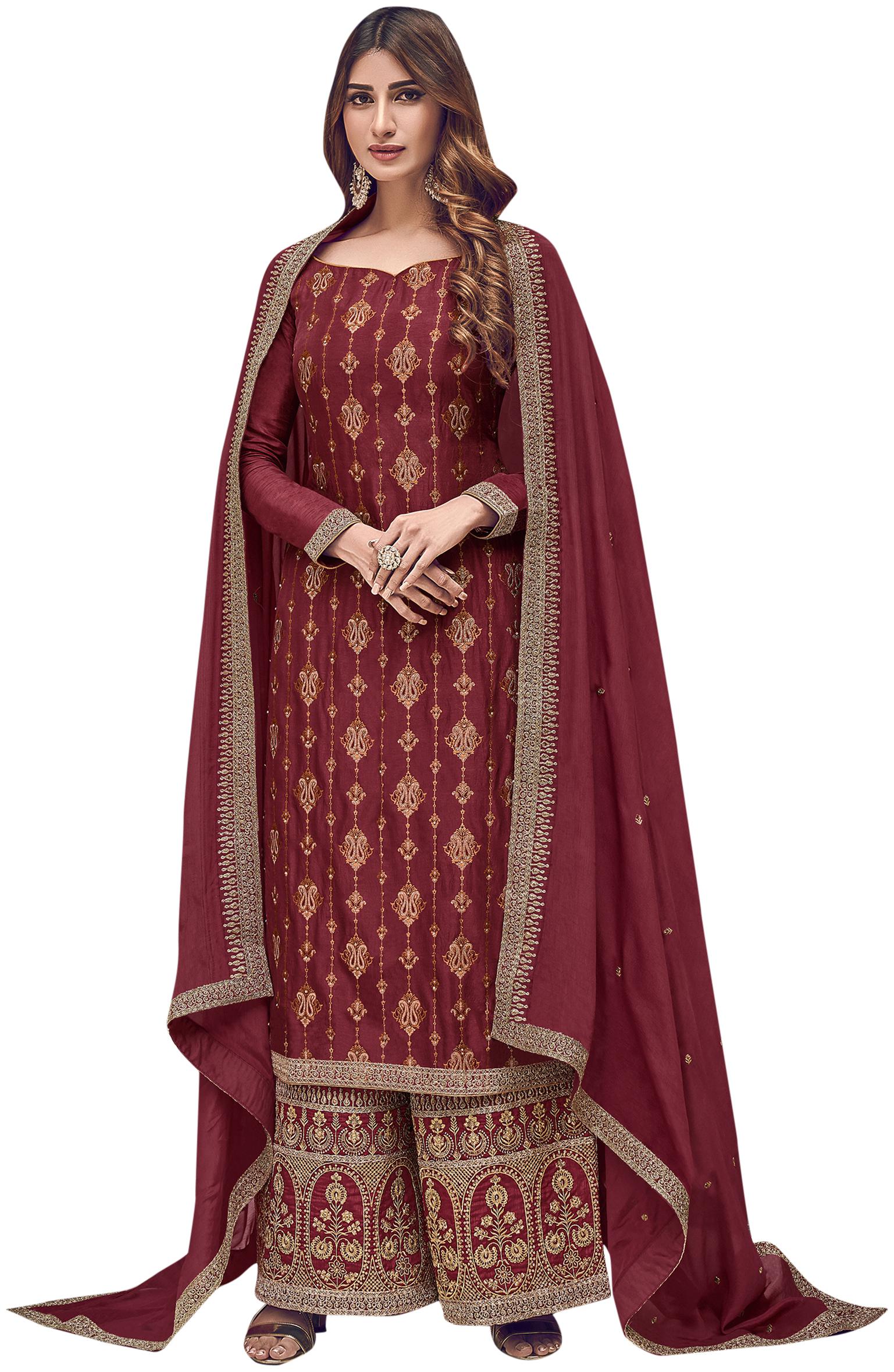 

Stylee Lifestyle Maroon Unstitched Kurta with bottom dupatta With dupatta Dress Material
