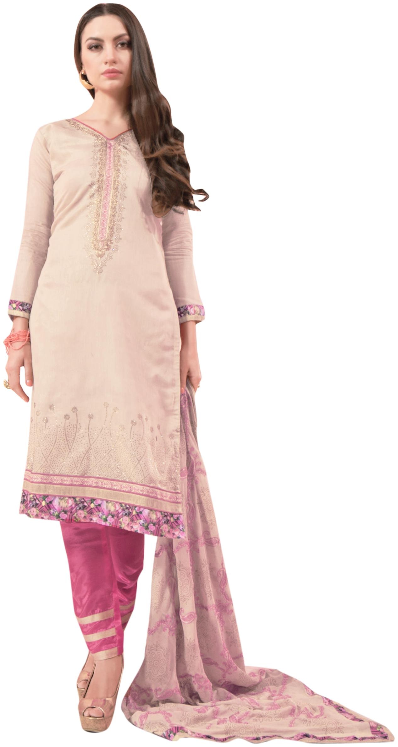 

Stylee Lifestyle Cream Tissue Embroidered Dress Material