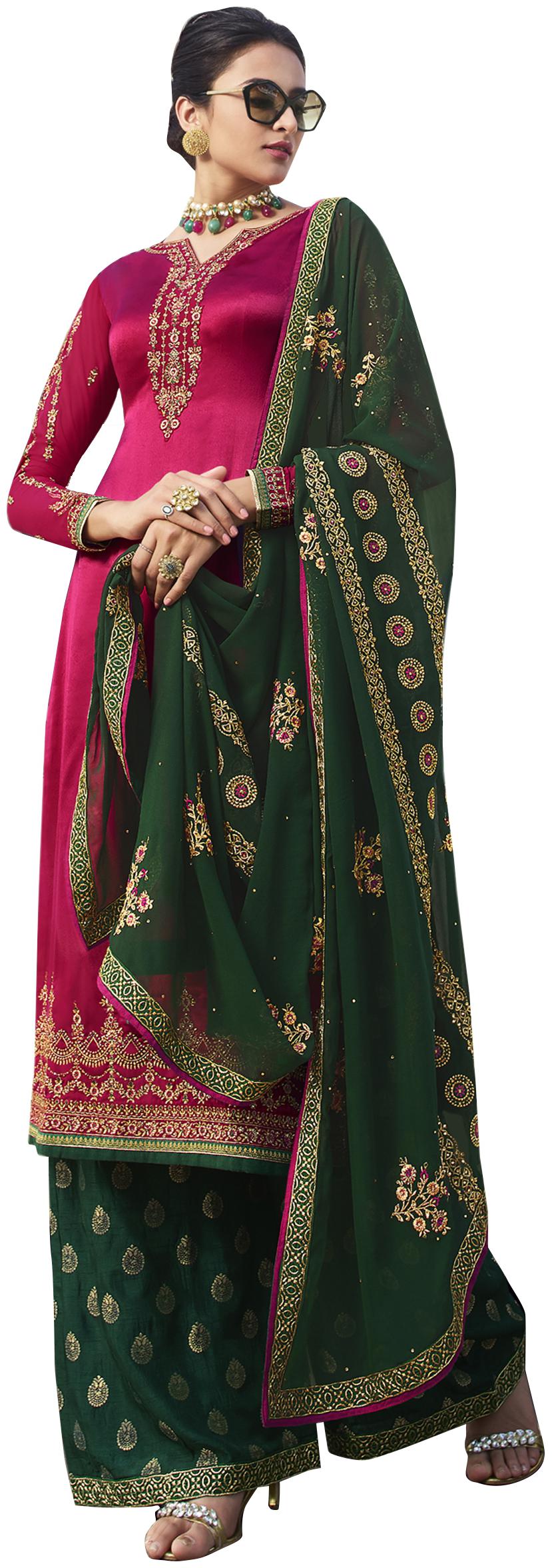 

Stylee Lifestyle Women Satin Magenta Dress Material