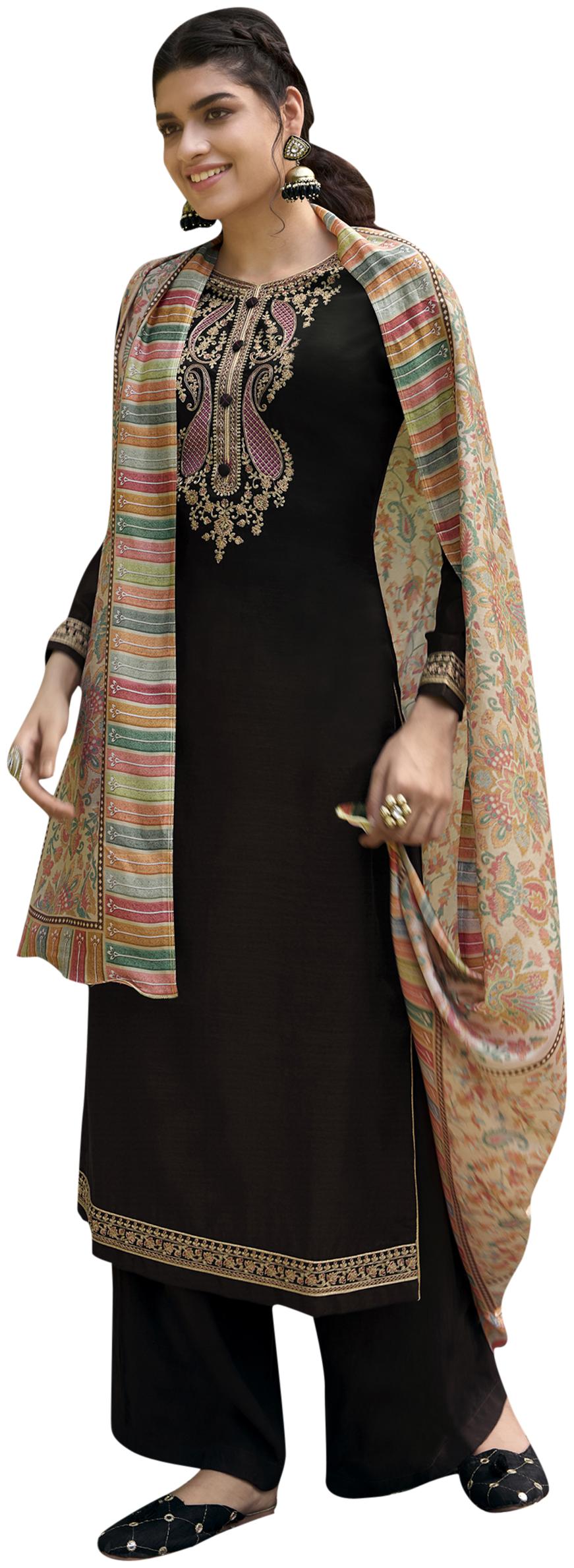 

Stylee Lifestyle Brown Unstitched Kurta with bottom dupatta With dupatta Dress Material