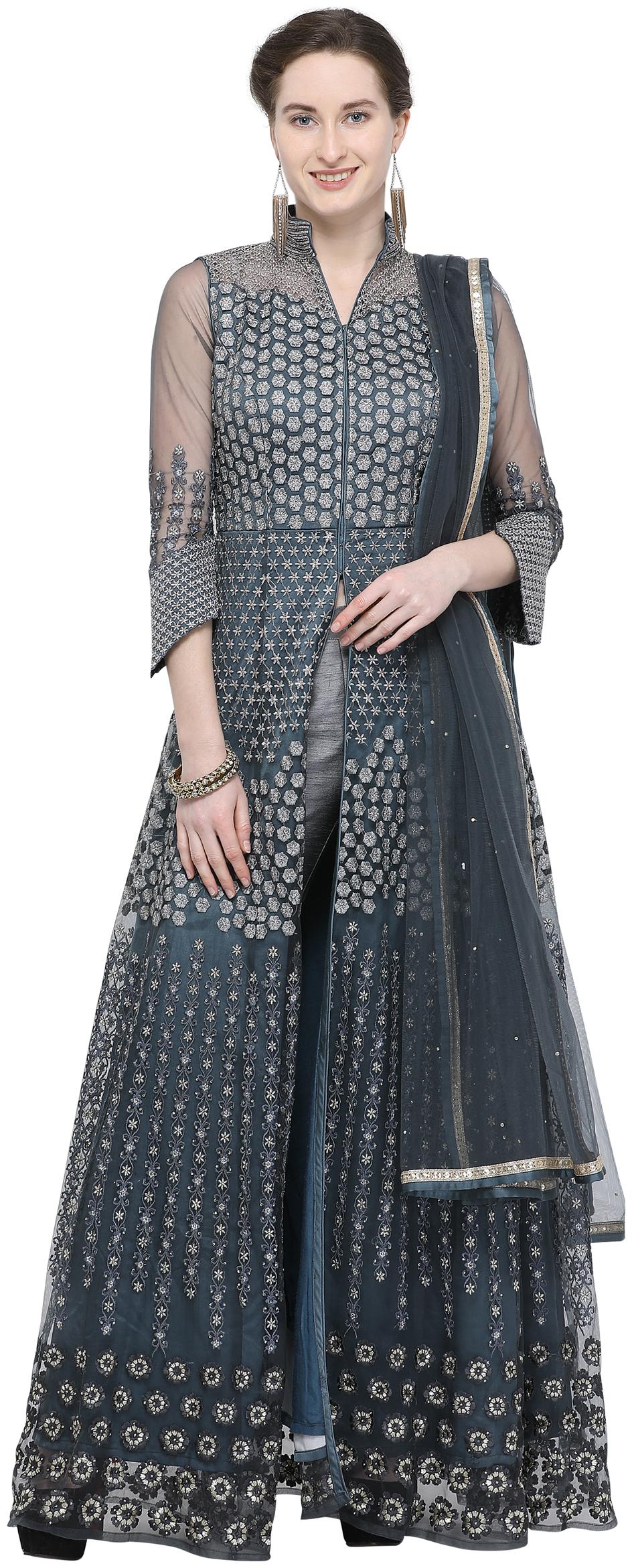 

Stylee Lifestyle Net Grey Dress Material