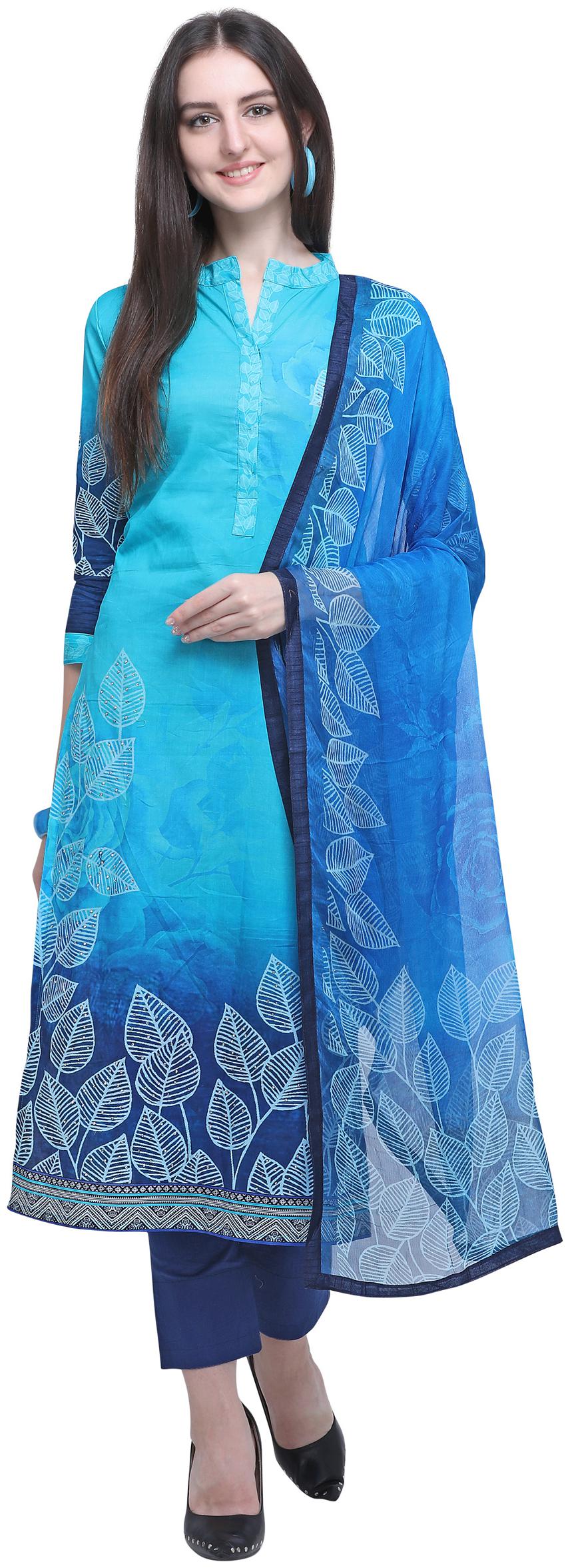 

Stylee Lifestyle Blue Cotton Printed Dress Material