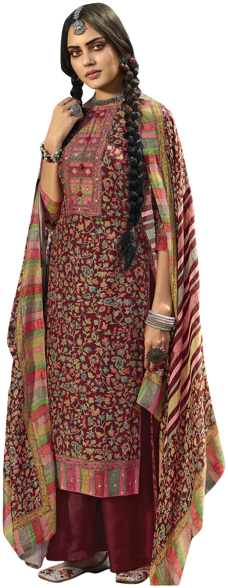 

Stylee Lifestyle Maroon Unstitched Kurta with bottom dupatta With dupatta Dress Material