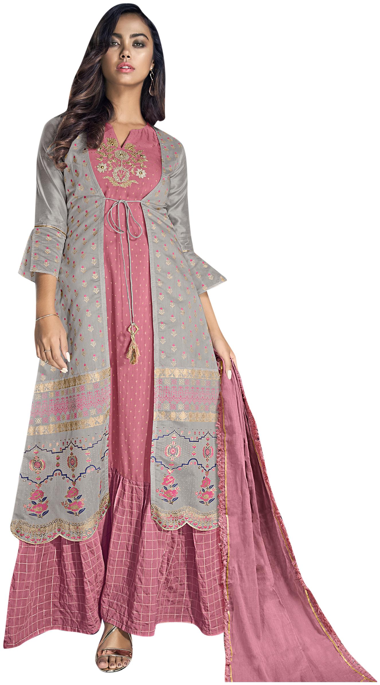 

Stylee Lifestyle Women Chanderi Silk Grey Dress Material