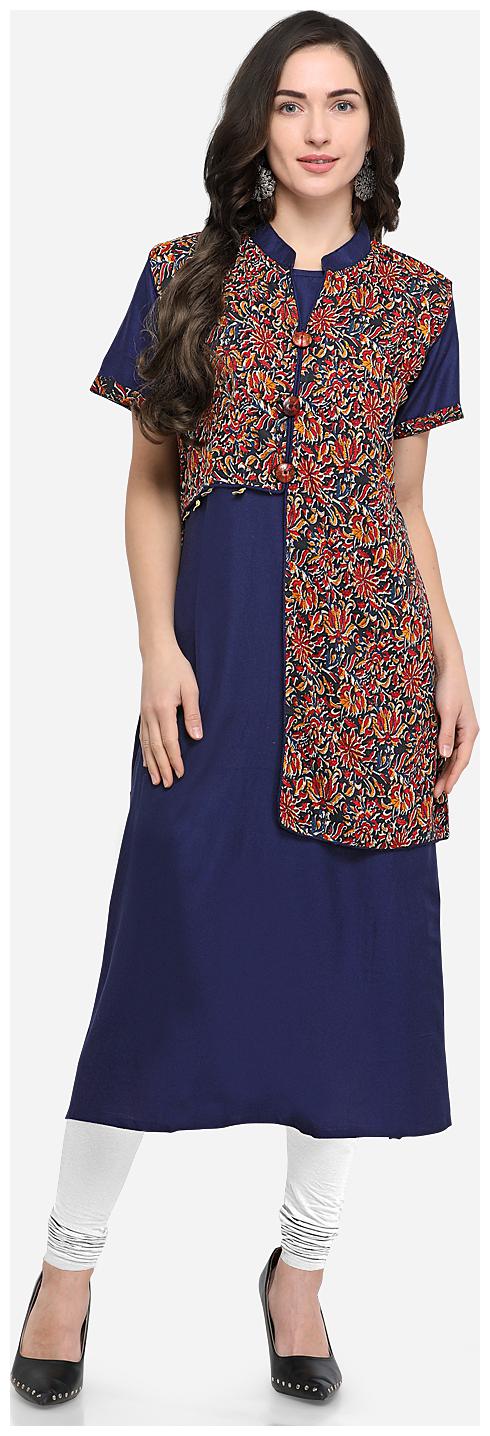 

Stylee Lifestyle Navy Blue Rayon Printed Kurti
