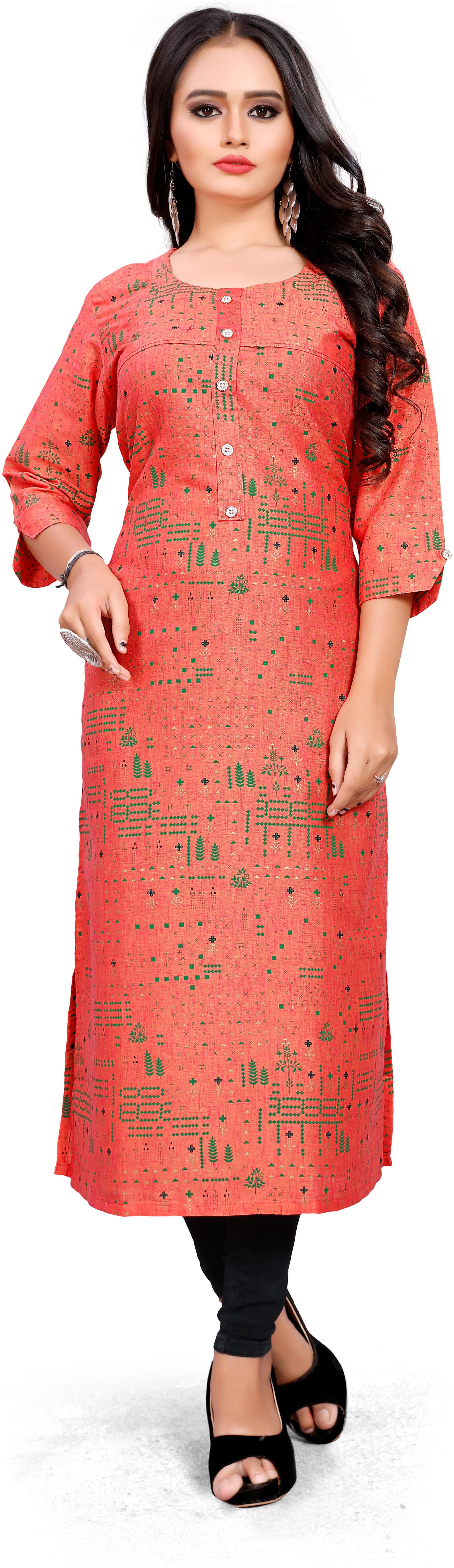 

STYLEOO Women Pink Printed Straight Kurti