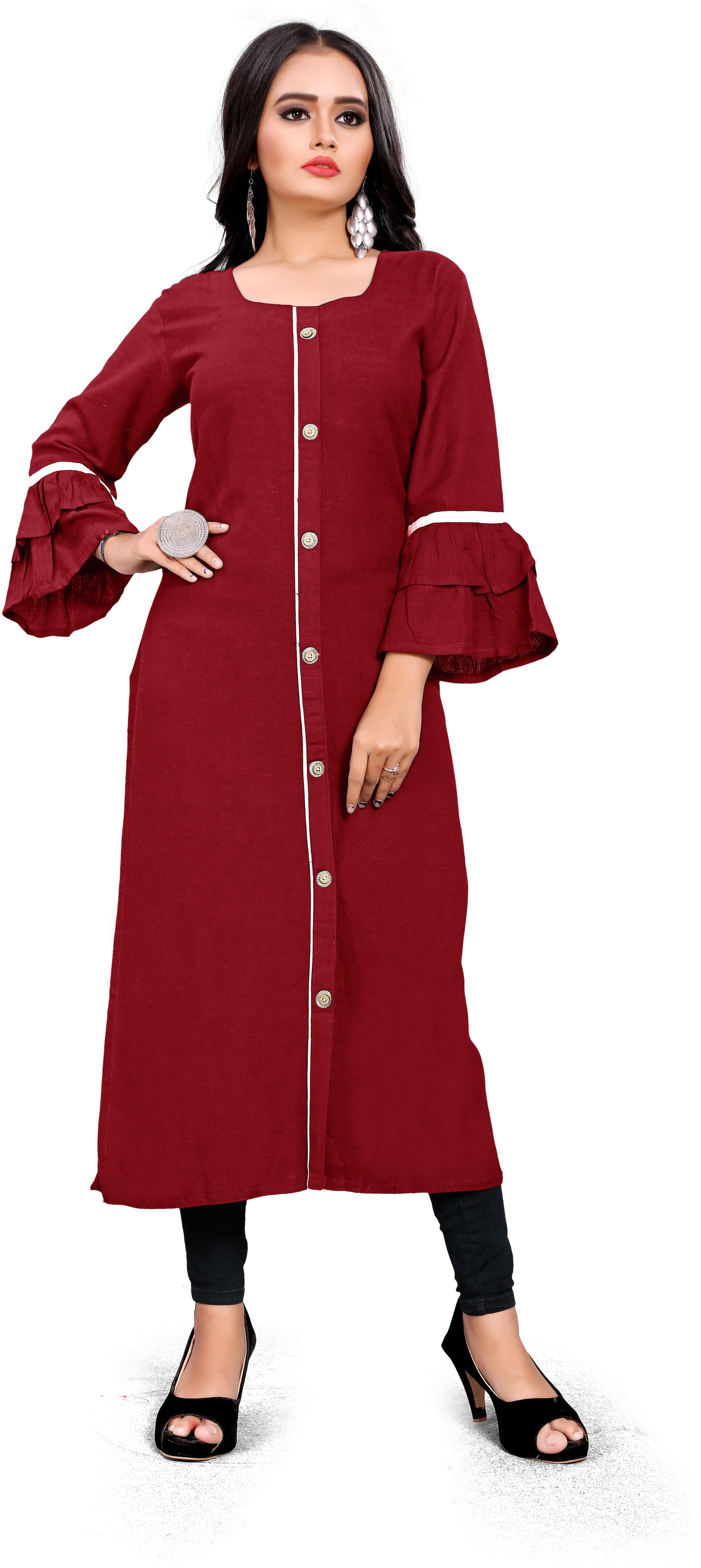 

STYLEOO Women Maroon Solid Straight Kurti