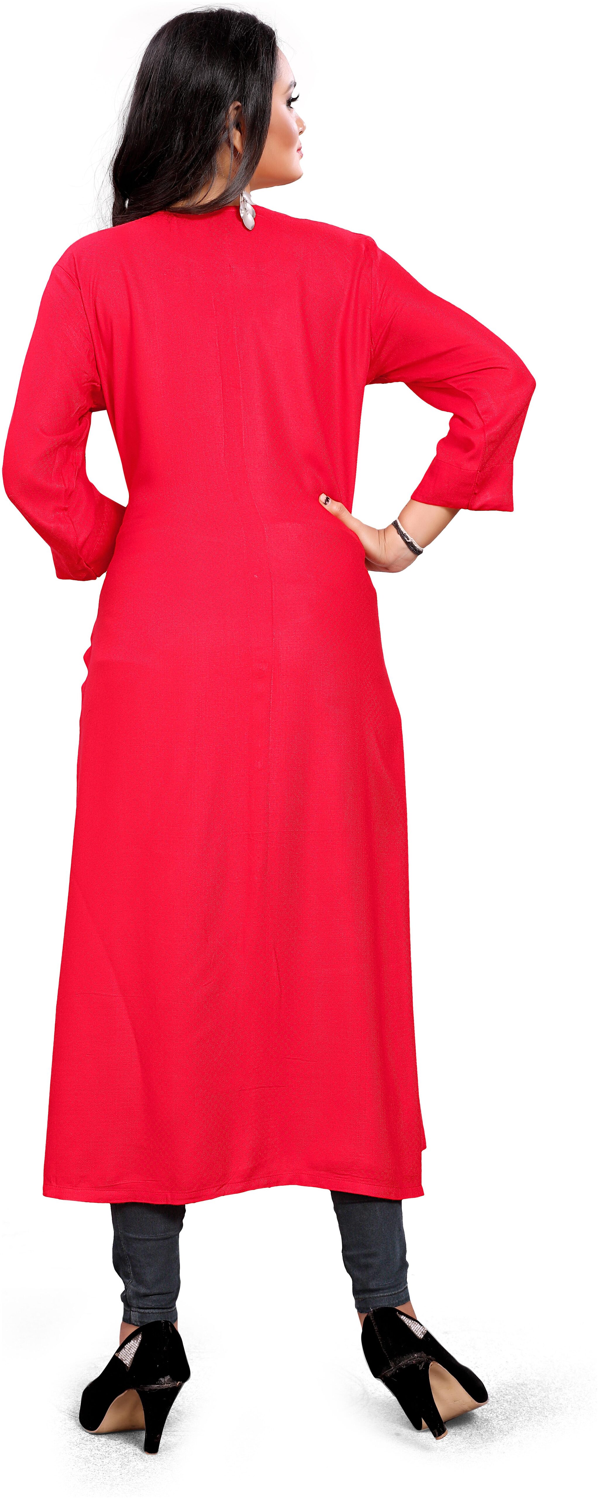 

STYLEOO Women Red Solid Straight Kurti