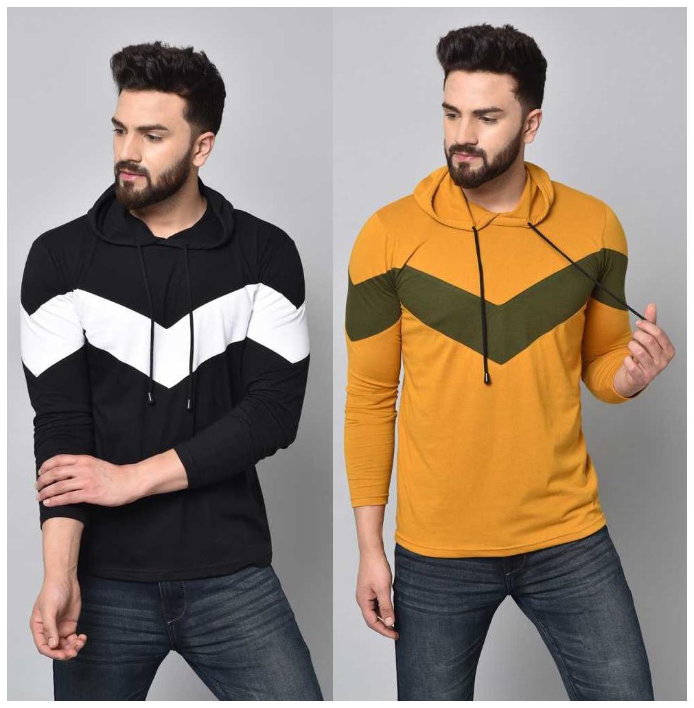 

STYLESMYTH Men Multi Regular fit Cotton Hood T-Shirt - Pack Of 2