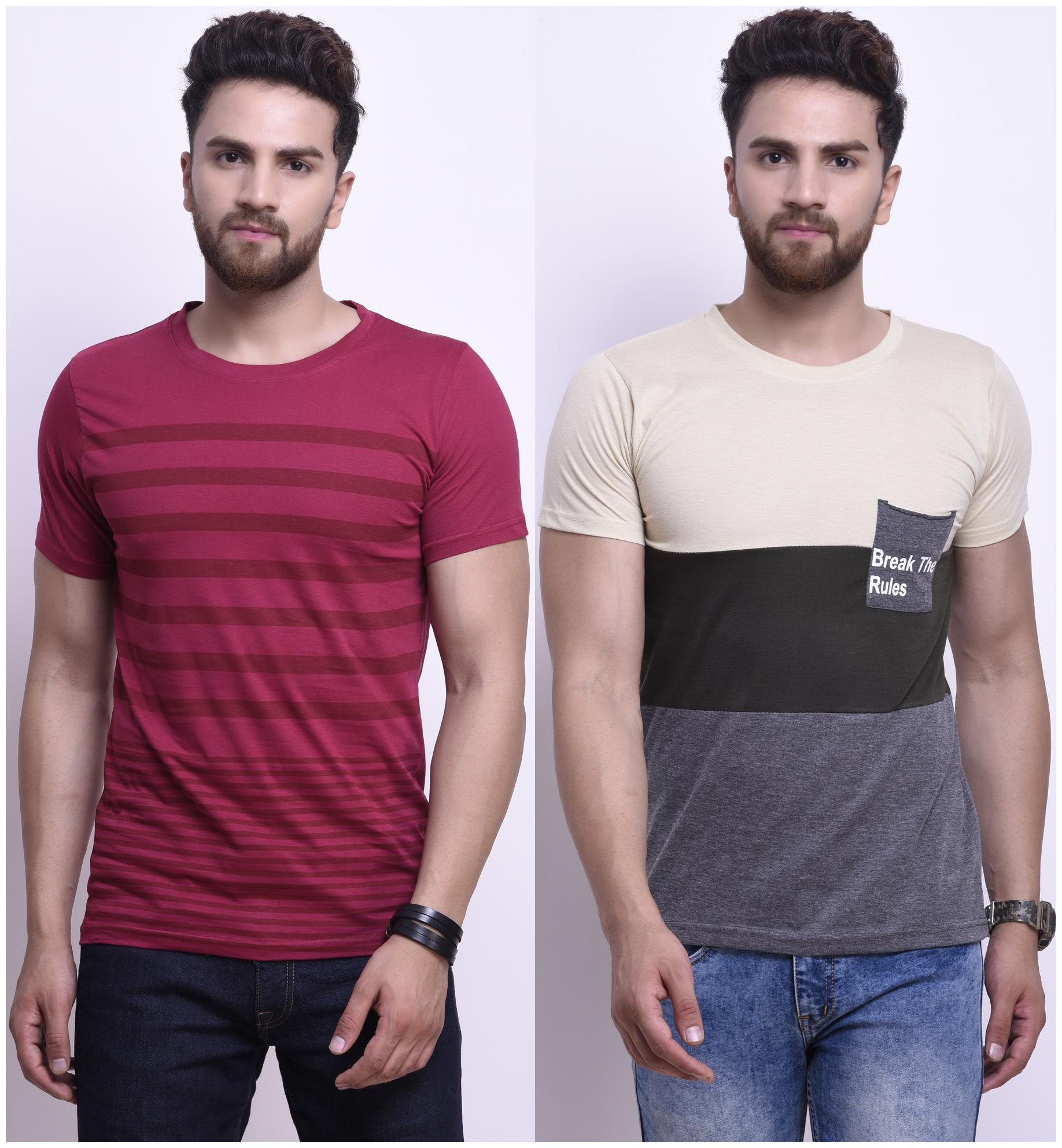 

STYLESMYTH Men Multi Regular fit Cotton Round neck T-Shirt - Pack Of 2