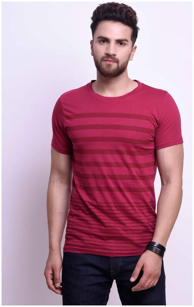 Stylesmyth Mehroon Cotton Printed Half Sleeves T-shirt