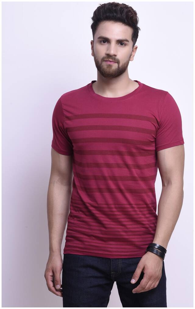 Stylesmyth Maroon Cotton Printed Half Sleeves T-shirt
