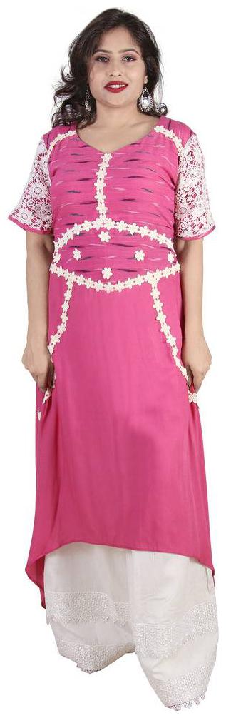 

Stylish asymmetric long kurta with Lace and Crochet