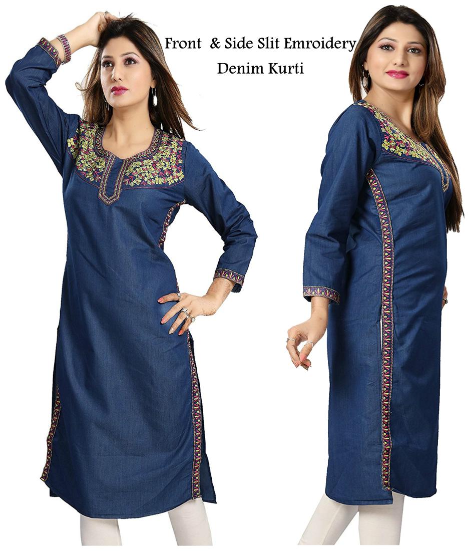 

Chrome Coral Women Blue Embroidered Straight Kurta