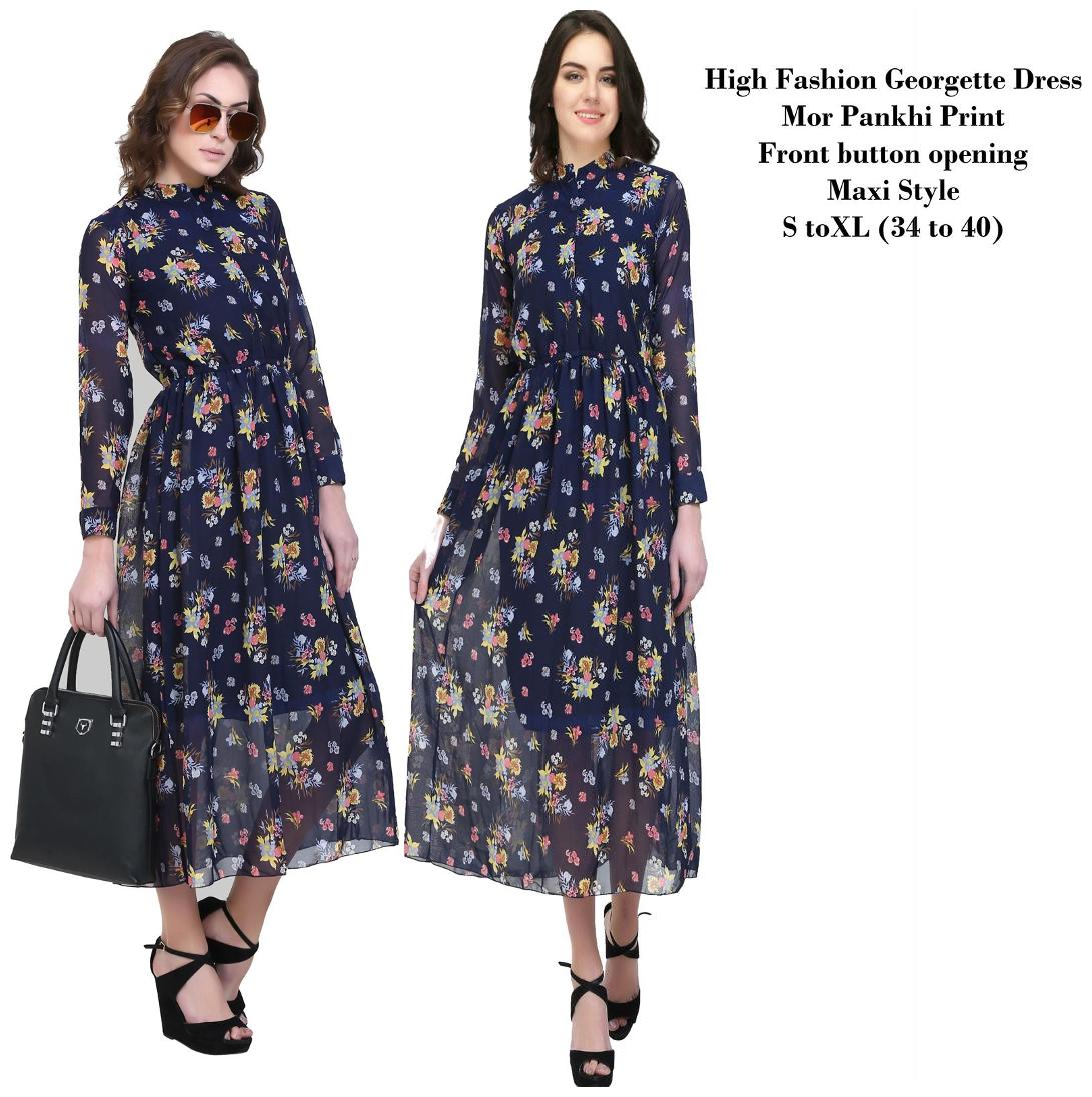 

Chrome Coral Blue Printed A-line dress