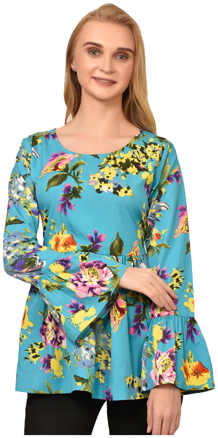

Styllry Crepe Blue Floral A Line For Women