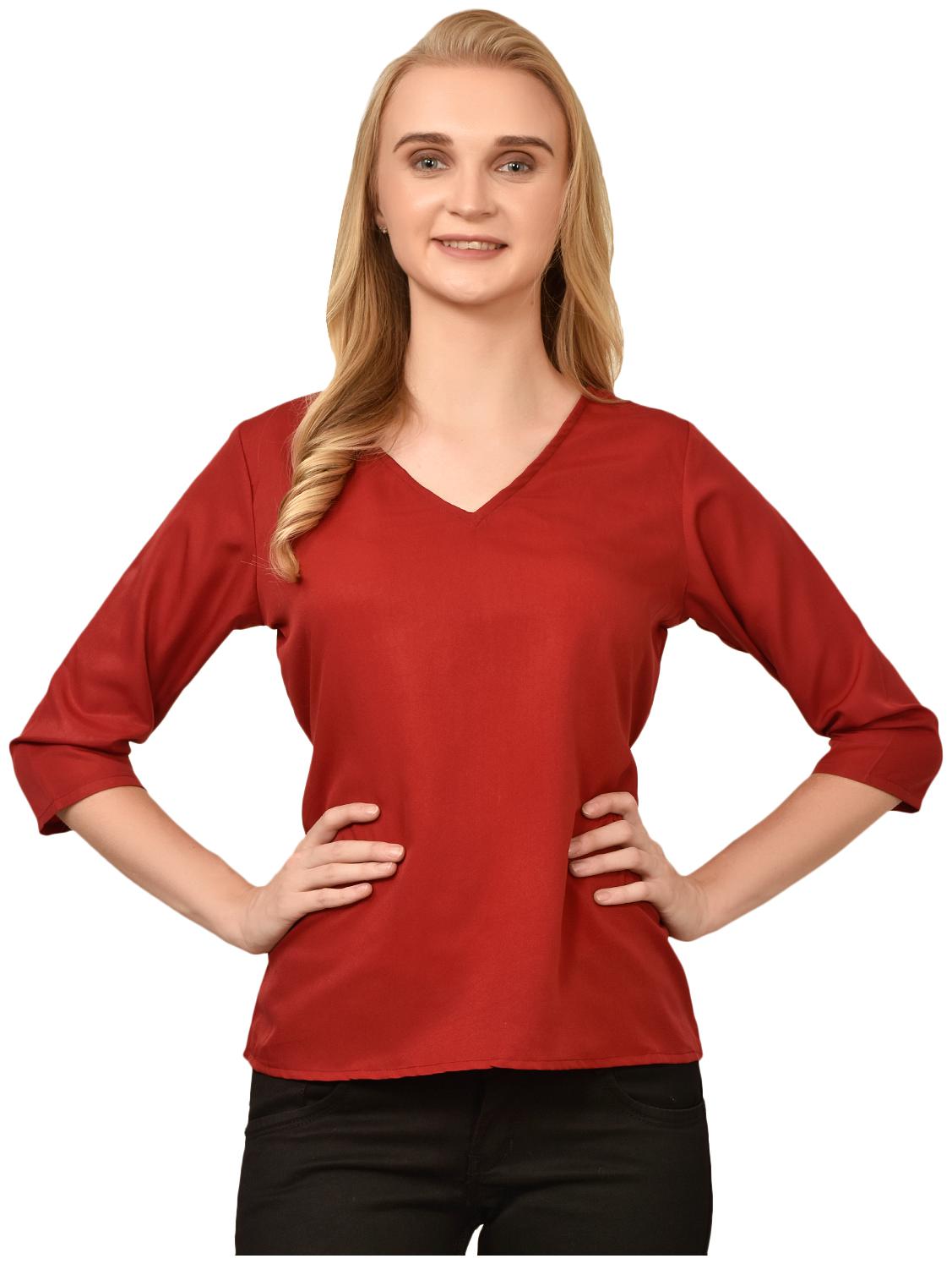 

Styllry Crepe Red Solid Top For Women