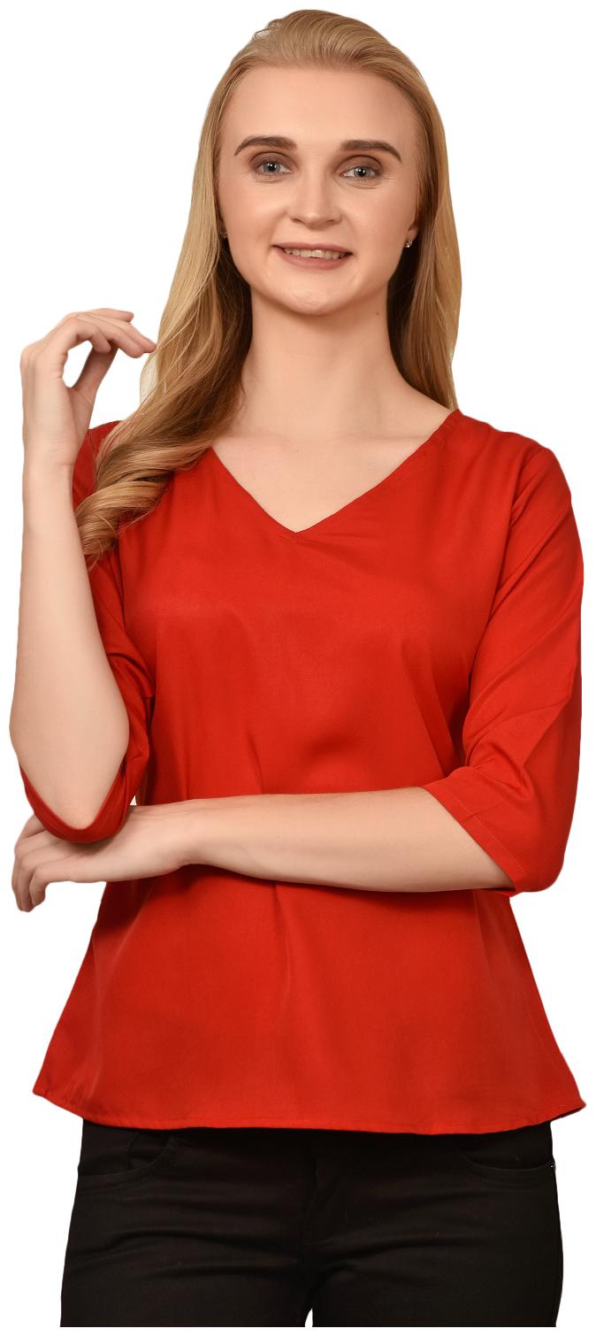 

Styllry Crepe Maroon Solid Top For Women