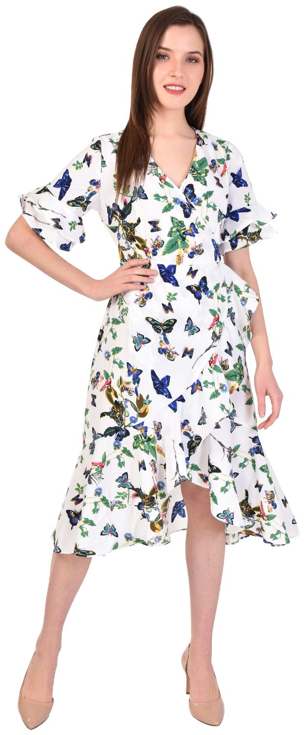 

Styllry Crepe Multi Floral A Line Dress For Women