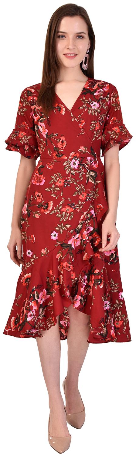 

Styllry Crepe Maroon Floral A Line Dress For Women