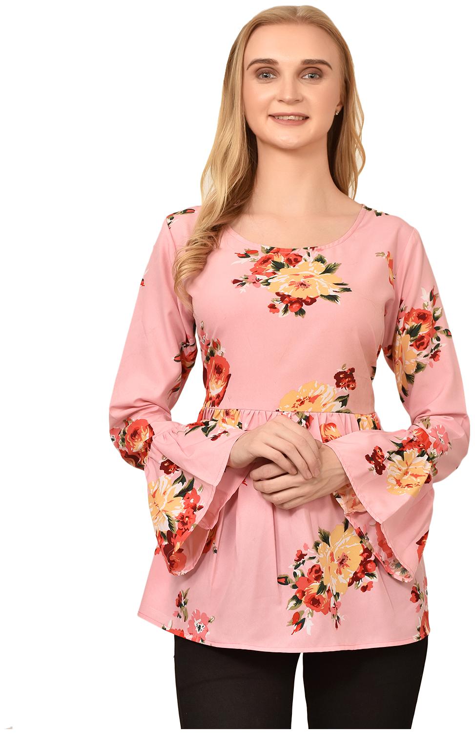

Styllry Crepe Pink Floral A Line For Women