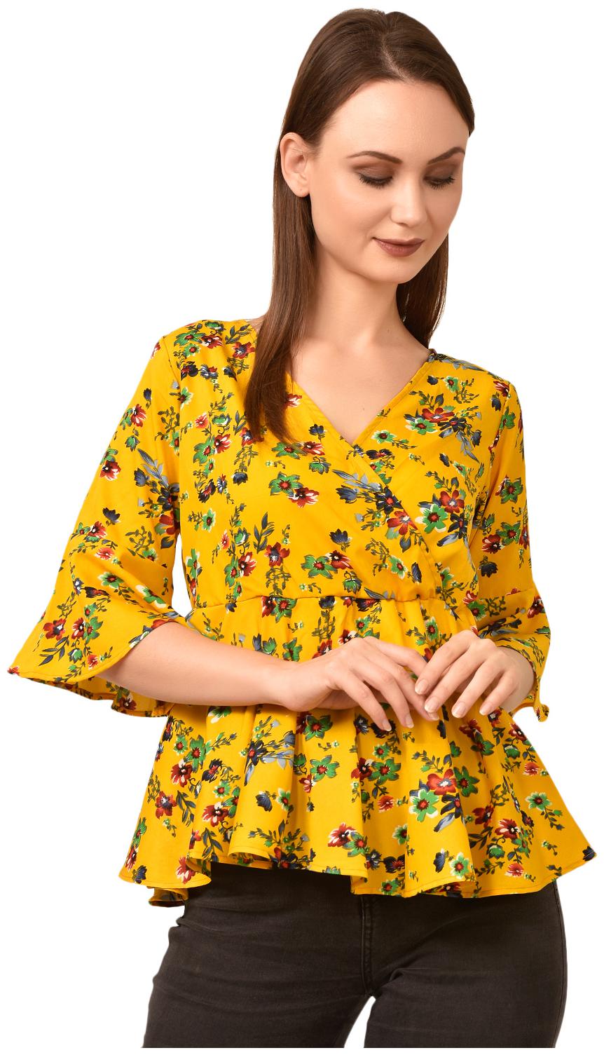 

Styllry Crepe Yellow Floral A Line For Women