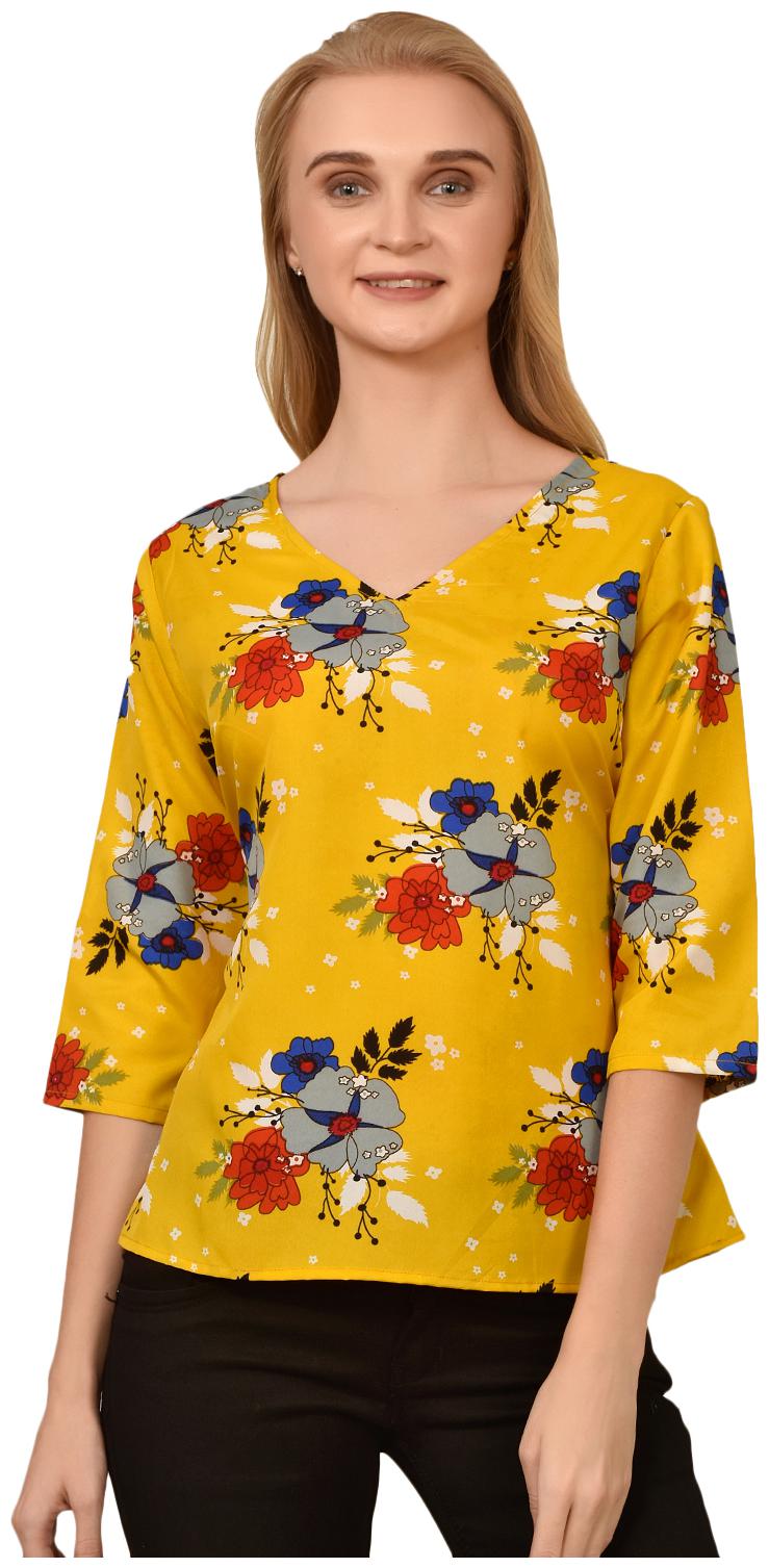 

Styllry Crepe Yellow Floral Top For Women