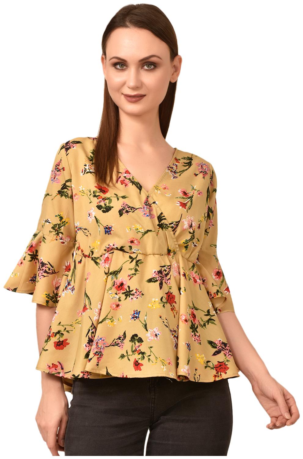 

Styllry Crepe Yellow Floral A Line For Women