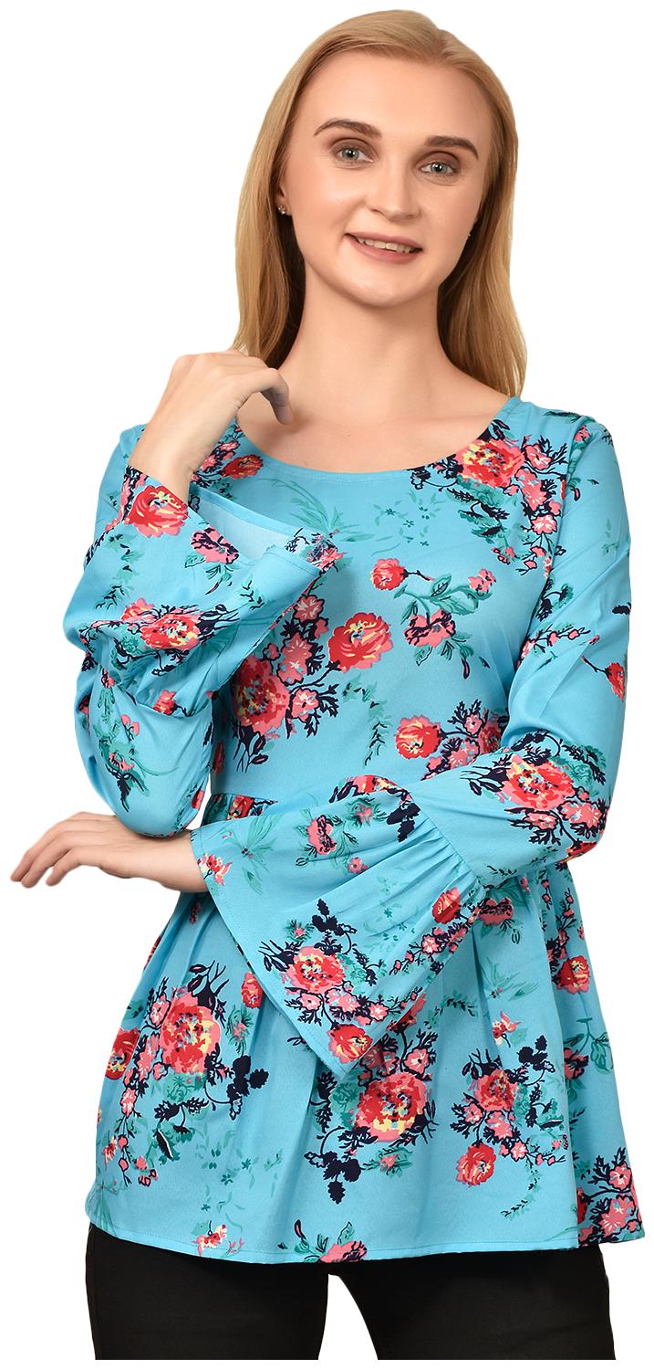 

Styllry Crepe Blue Floral A Line For Women