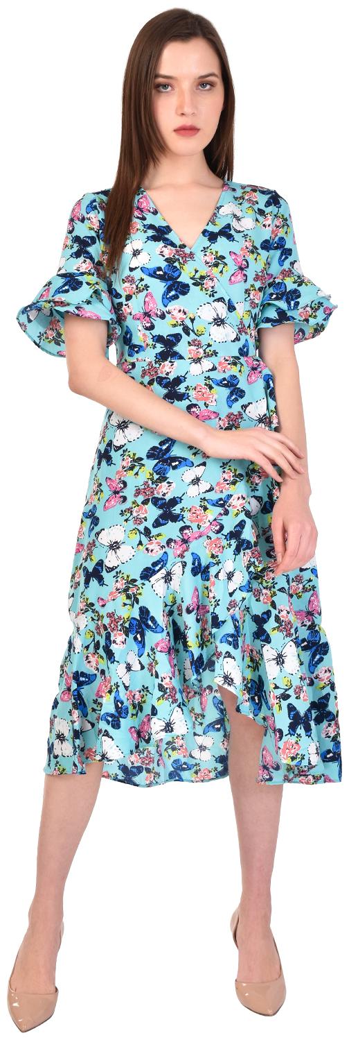 

Styllry Crepe Multi Floral A Line Dress For Women