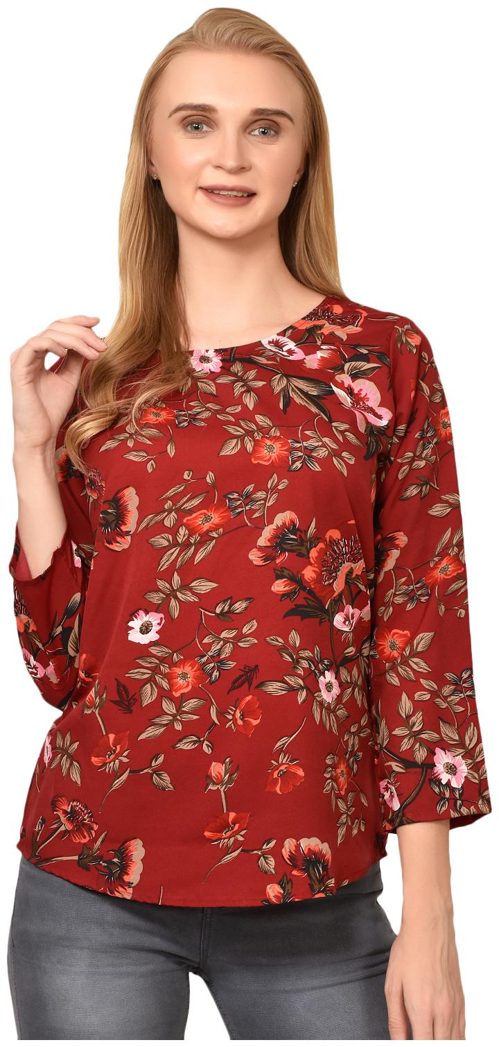 

Styllry Womens Casual Wear Designer Crepe Floral Multi Top