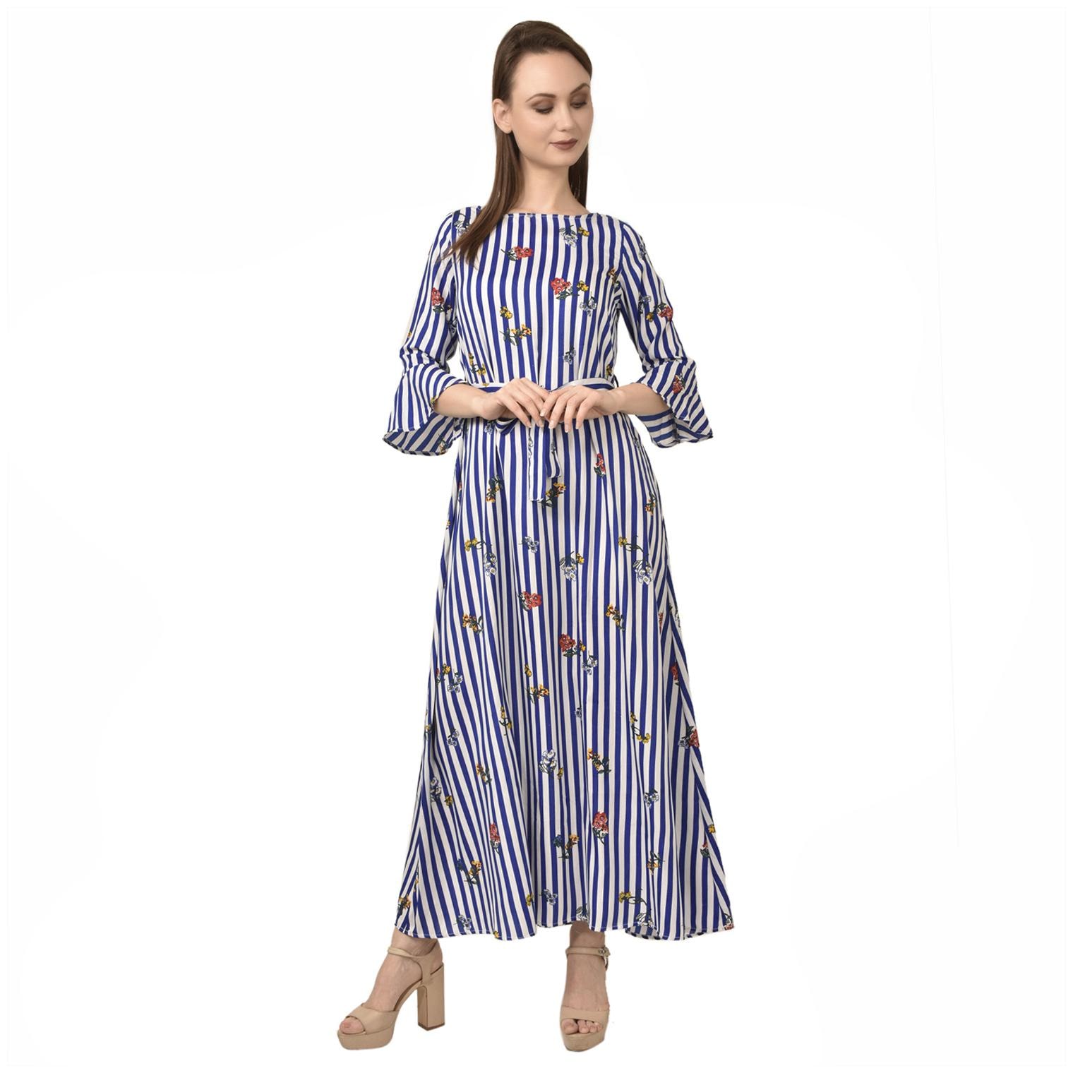 

Styllry Womens Multi Crepe Striped A Line Dress