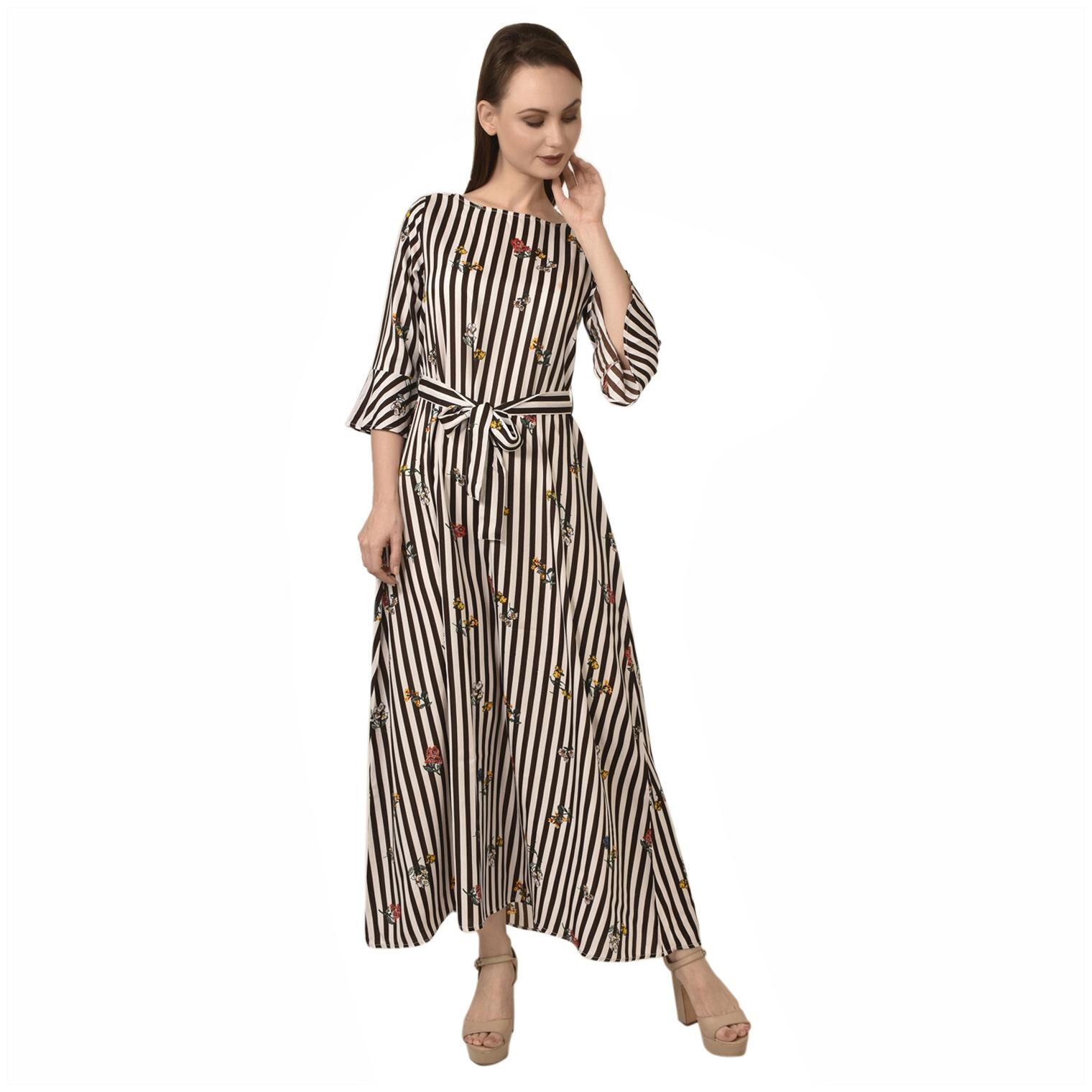 

Styllry Brown White Striped Maxi dress