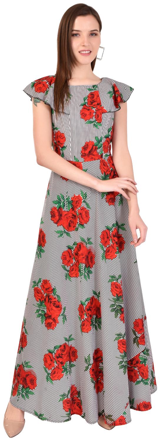 

Styllry Women Crepe Maxi A Line Dress (Multi)