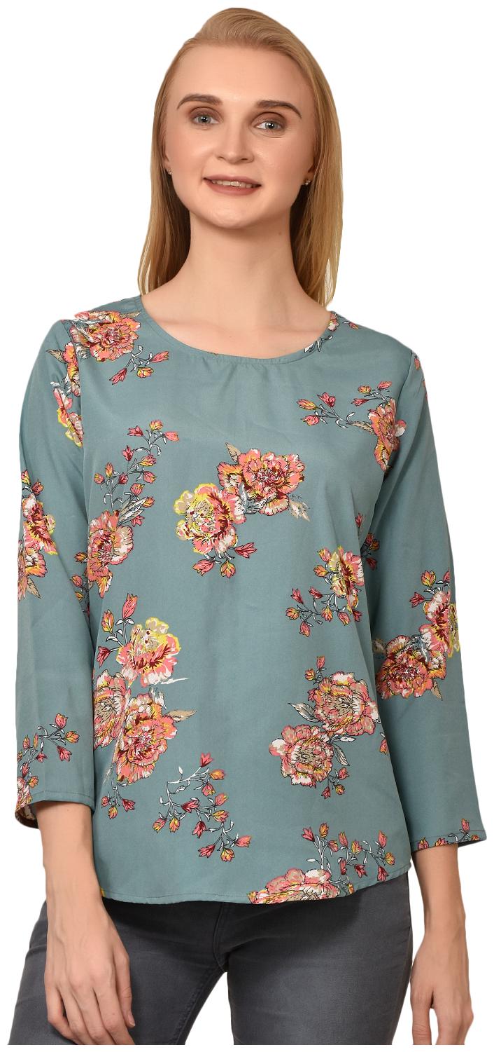 

Styllry Womens Casual Wear Designer Crepe Floral Multi Top