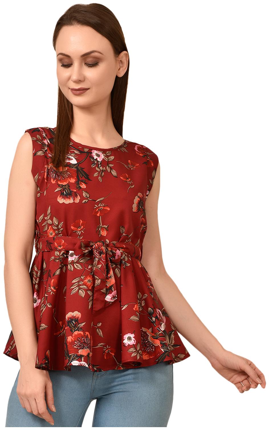 

Styllry Womens Crepe Casual Wear Designer Tops (Maroon)