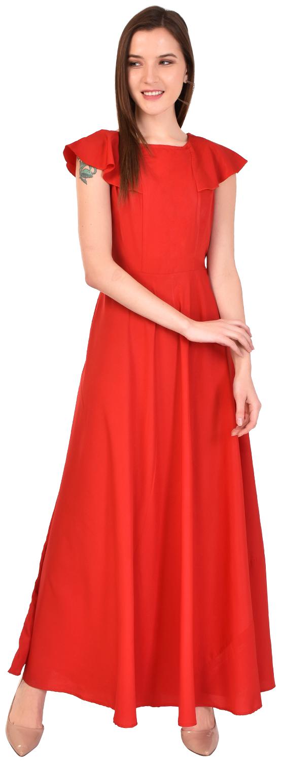

Styllry Women Crepe Maxi A Line Dress (Maroon)
