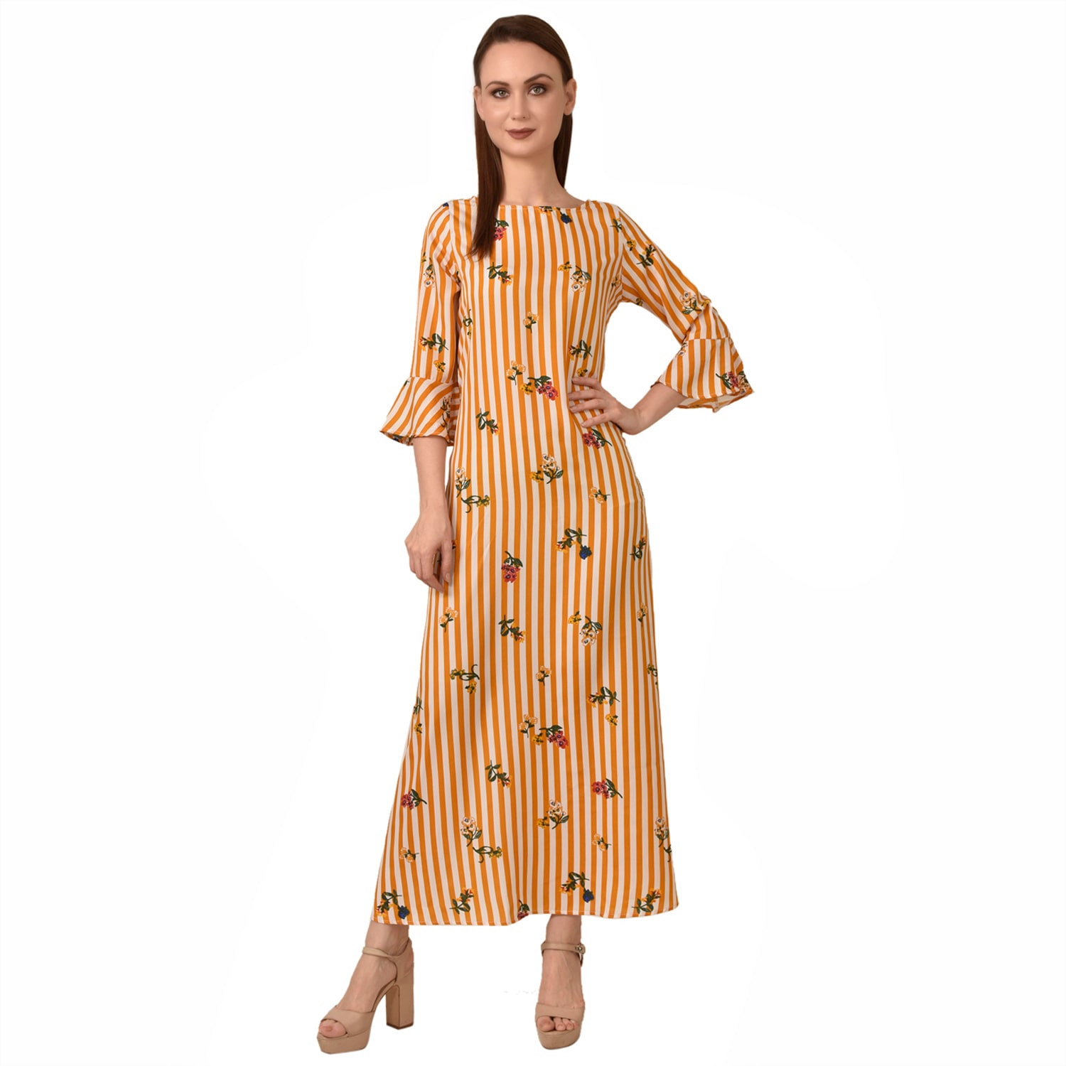 

Styllry Womens Multi Crepe Striped A Line Dress