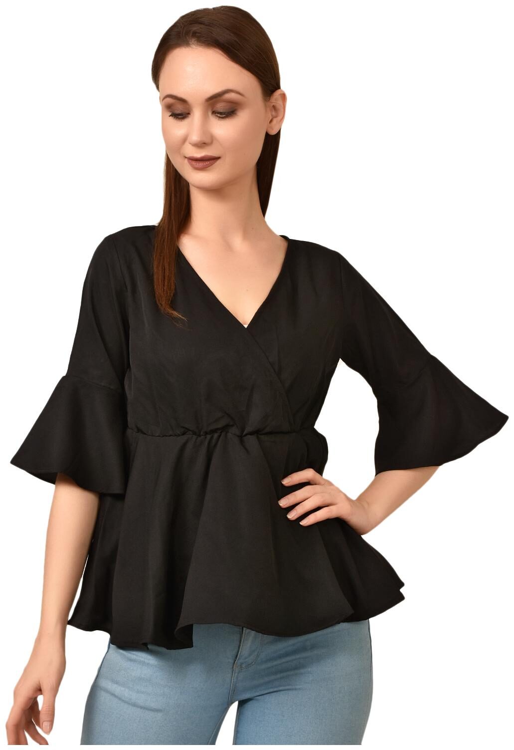 

Styllry Womens Crepe Casual Wear Designer Tops (Black)