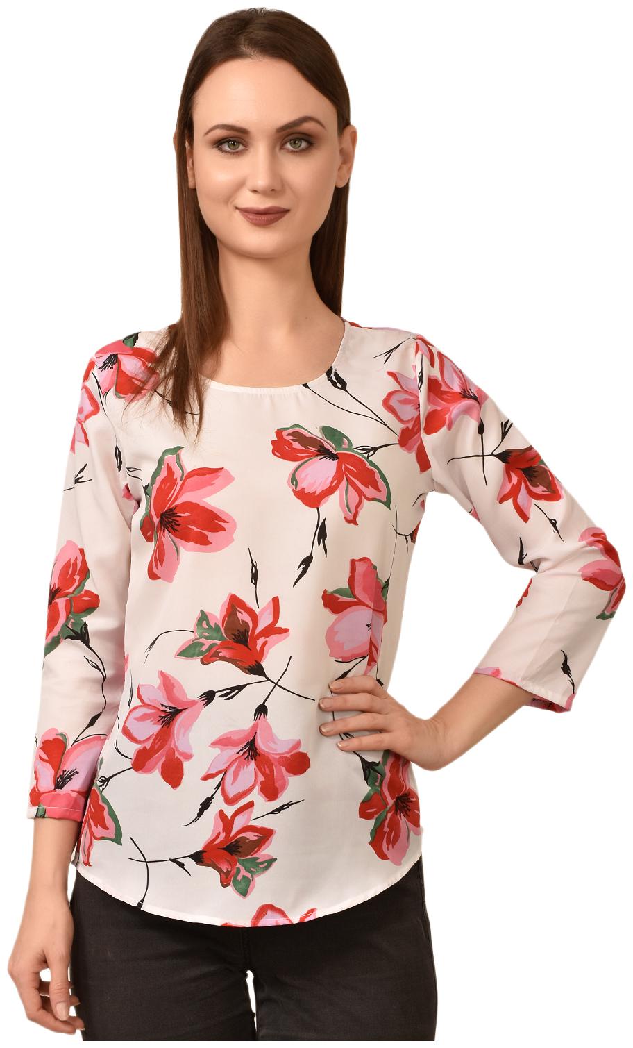 

Styllry Womens Casual Wear Designer Crepe Floral Multi Top