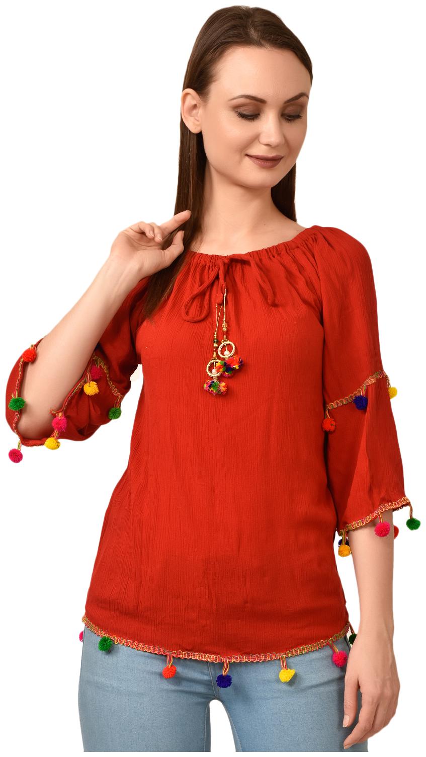

Styllry Women Crepe Solid Red Top